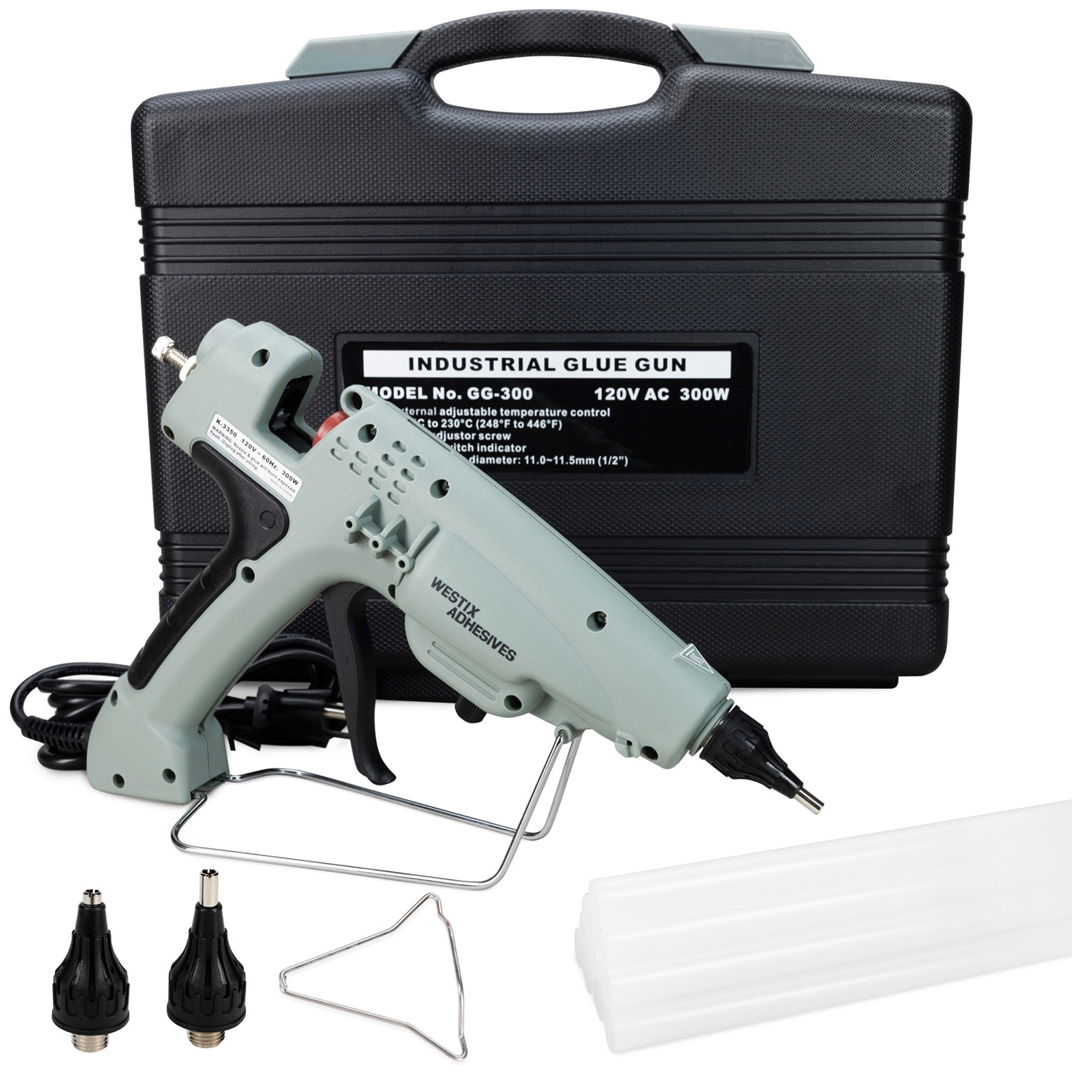 GG-300 Industrial 300W Hot Glue Gun with 10 pcs Glue Sticks, General Purpose